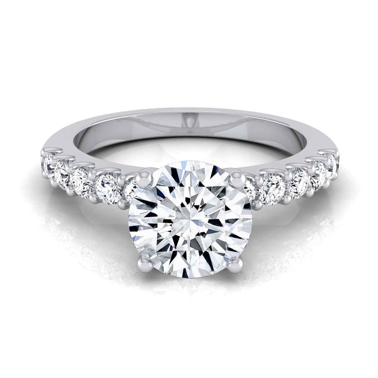 1 1/3ctw Round Diamond Shared Prong Engagement Ring In 14k White Gold, Igi-certified