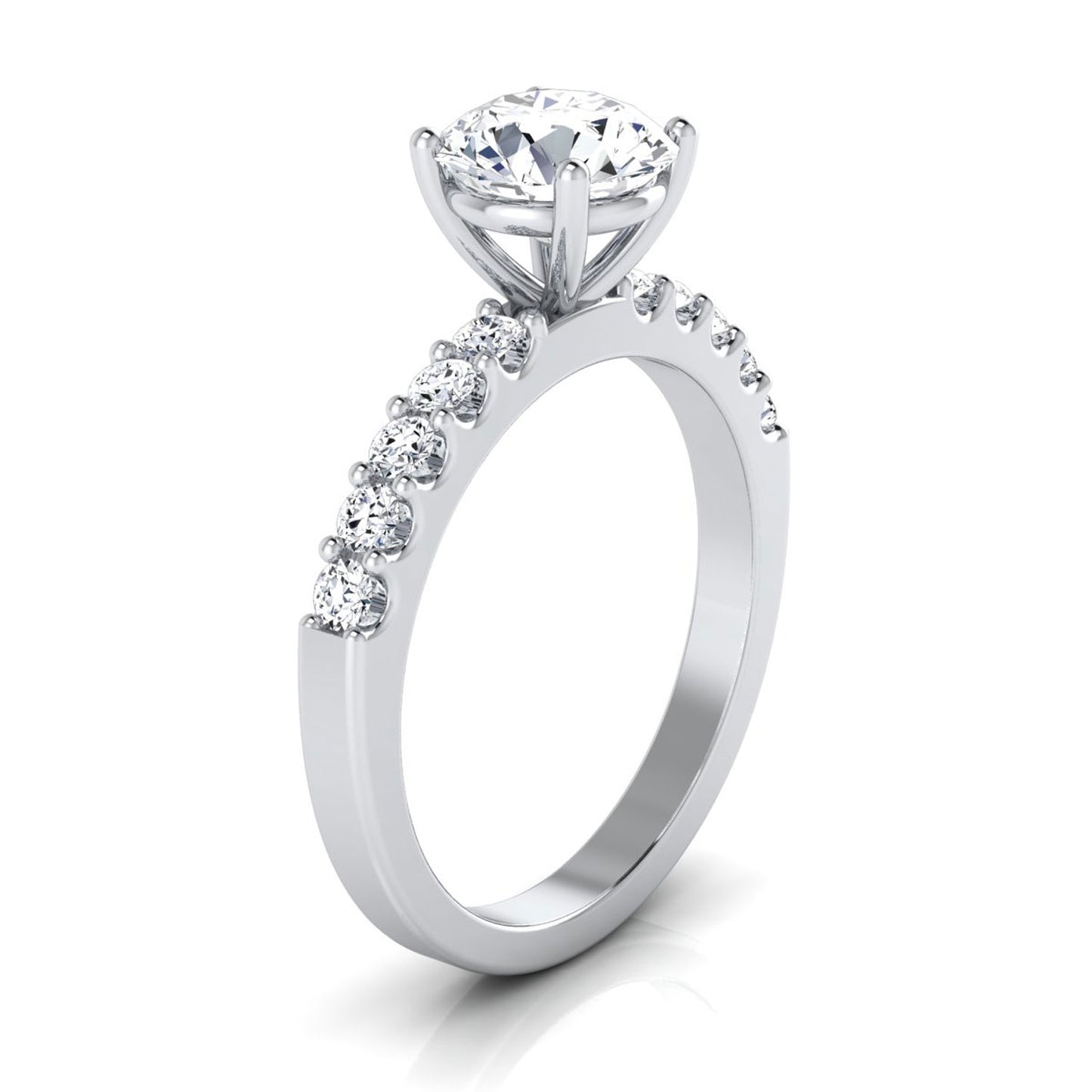 1 1/3ctw Round Diamond Shared Prong Engagement Ring In 14k White Gold, Igi-certified