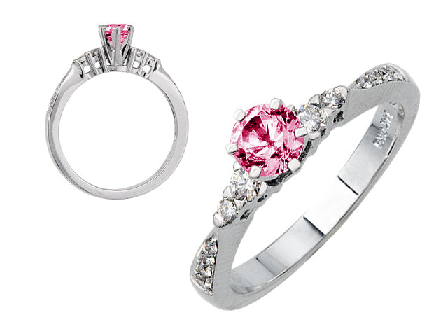 Diamond And Pink Sapphire Engagement Ring In 14k White Gold