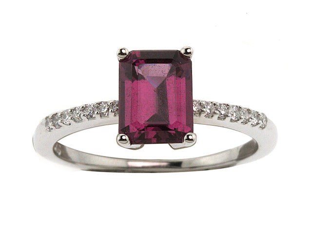 Ruby Emerald Cut And Diamond Ring 14k White Gold