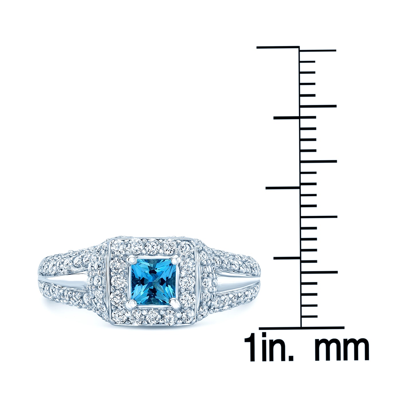 Aquamarine And Diamond Square Halo Ring In 18k White Gold (3/4 Ctw)