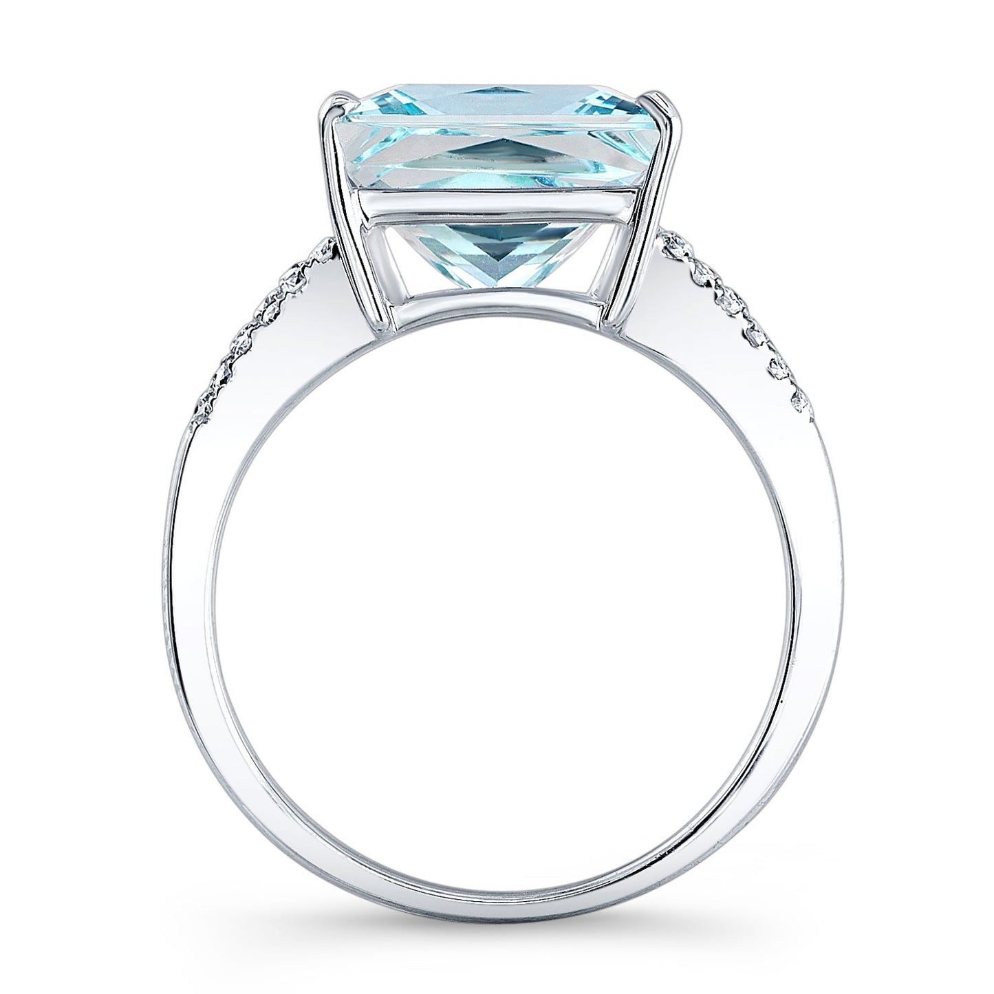 Aquamarine And Diamond Split Shank Ring In 18k White Gold