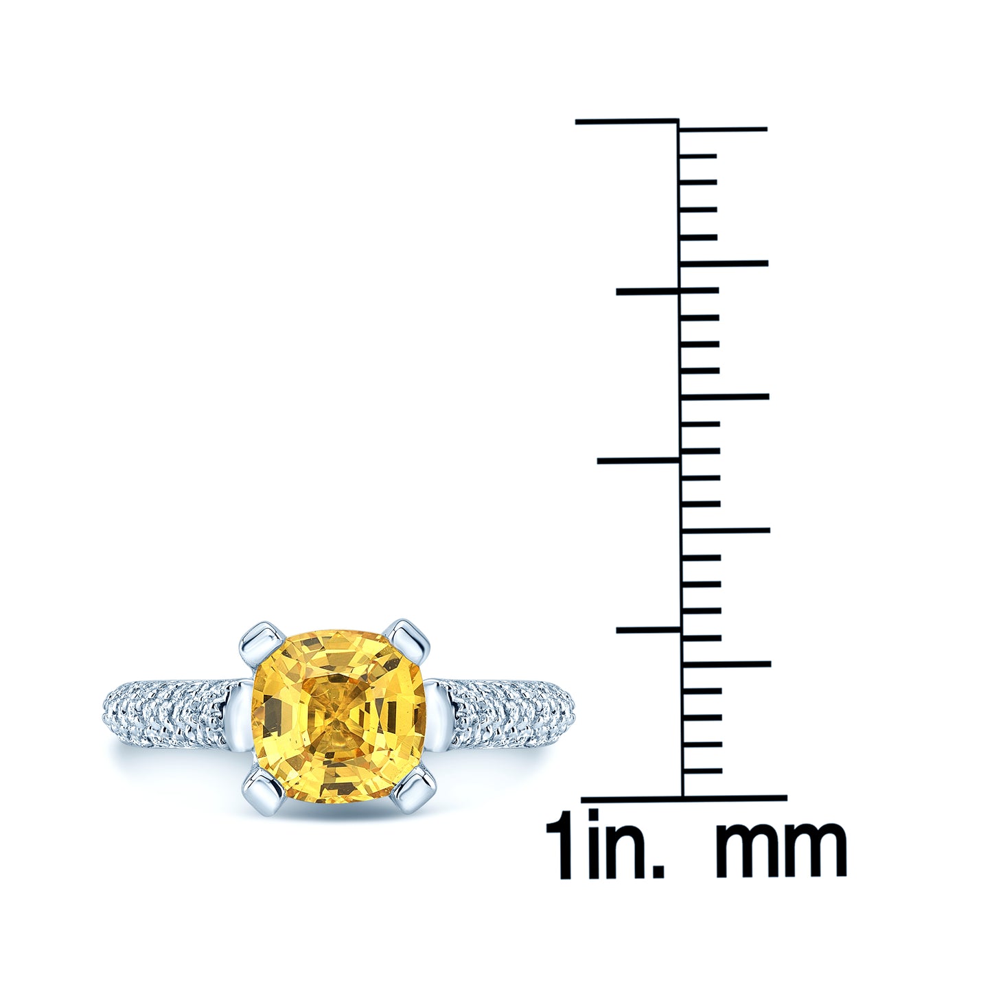Yellow Sapphire And Diamond Glistened Pave Ring In 18k White Gold (size 5)