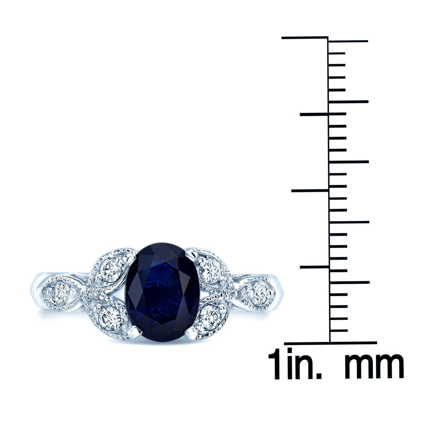 Sapphire And Diamond Leaf Shank Ring In 14k White Gold