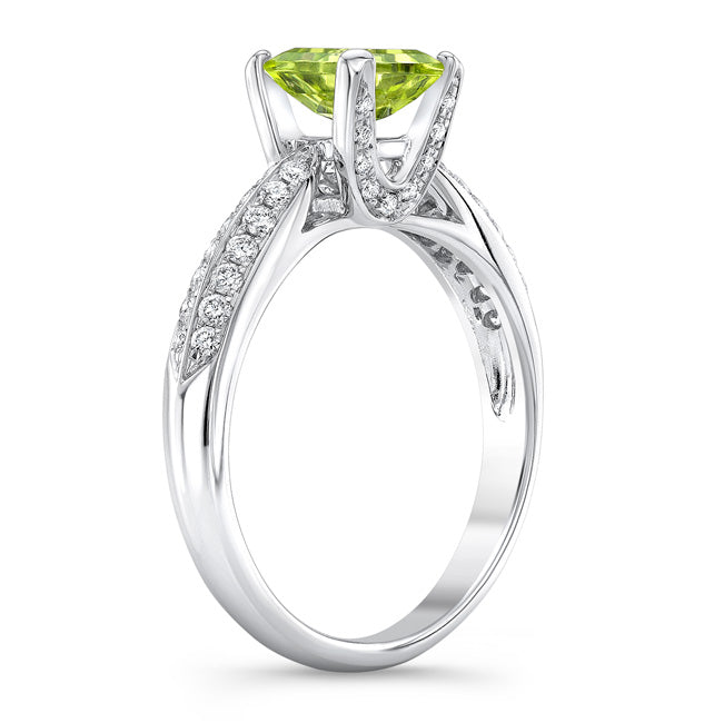 Peridot And Diamond Ring In 14k White Gold