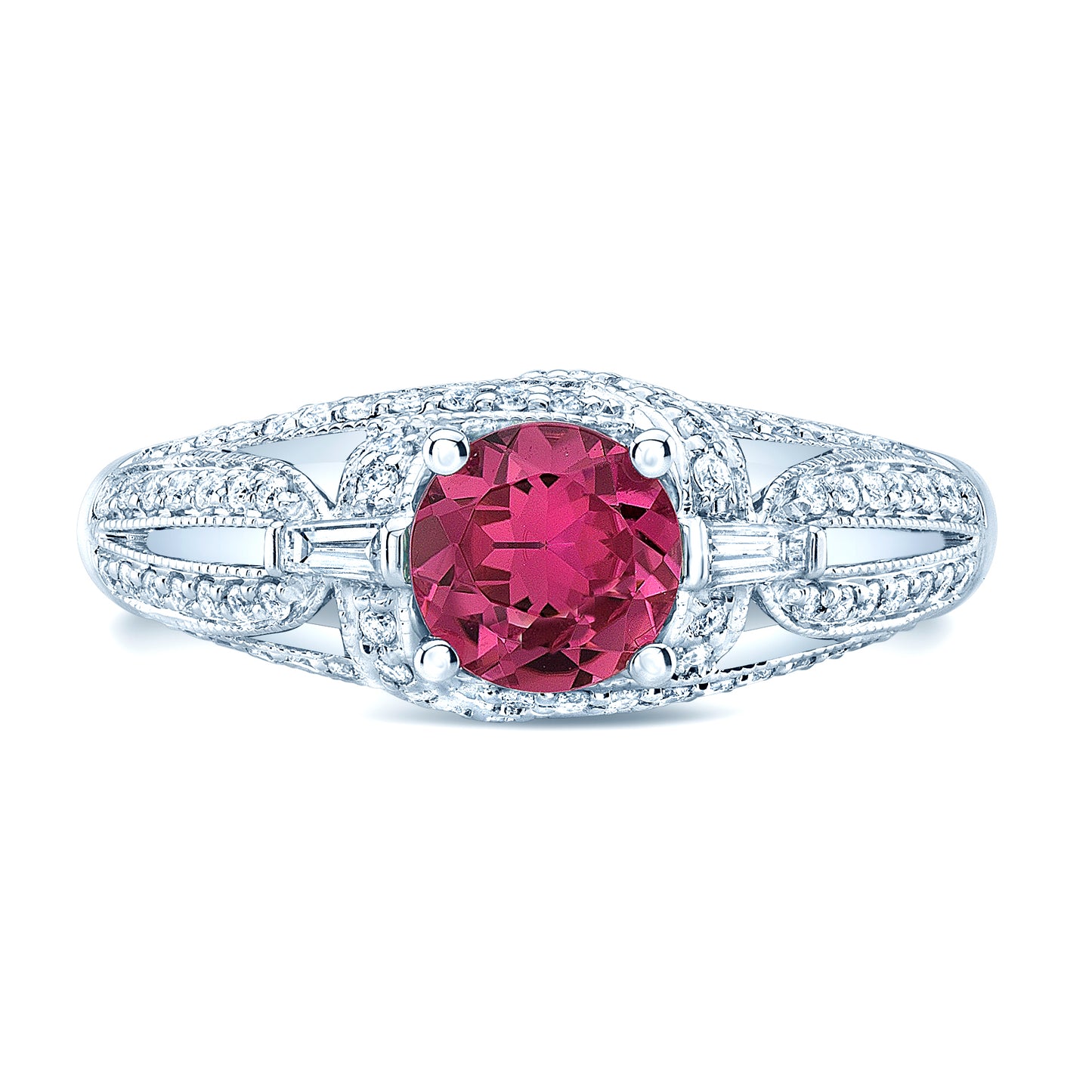 Pink Tourmaline And Diamond Ring In 14k White Gold (1/3ctw)