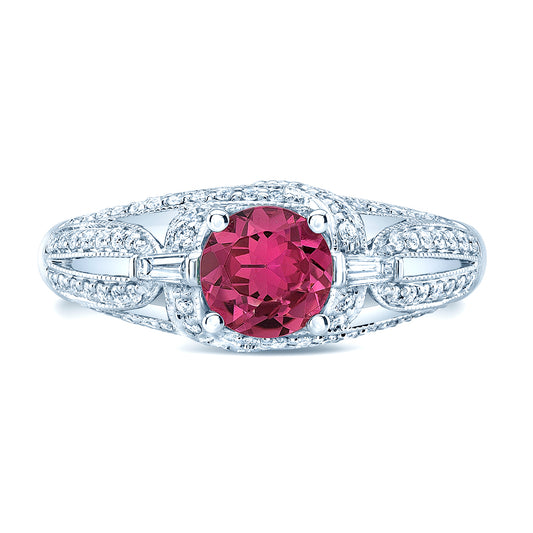 Pink Tourmaline And Diamond Ring In 14k White Gold (1/3ctw)