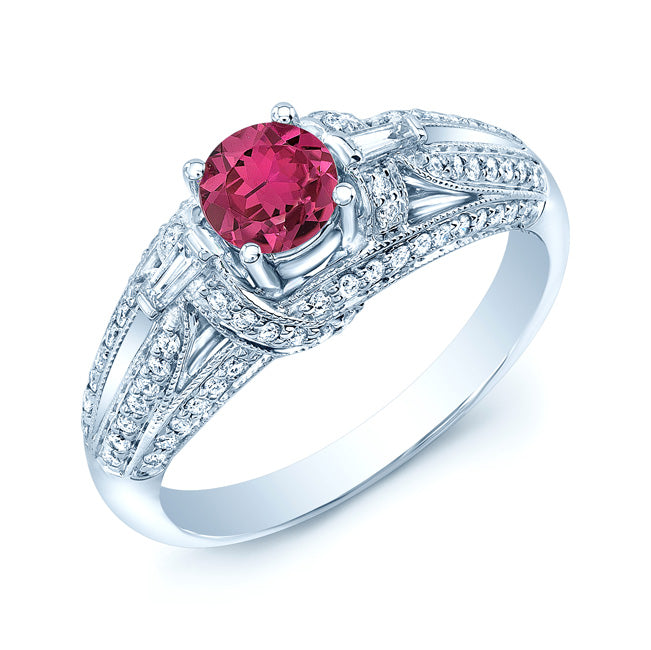 Pink Tourmaline And Diamond Ring In 14k White Gold (1/3ctw)