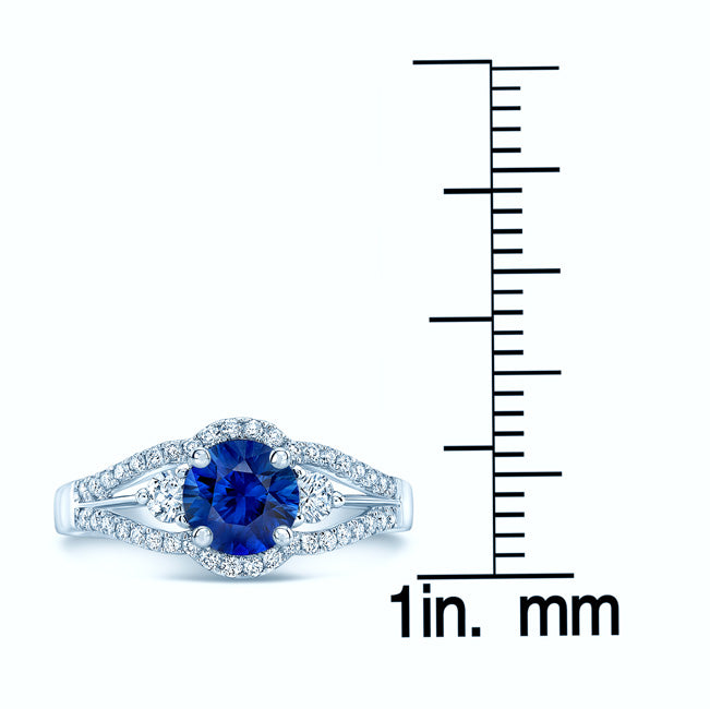Round Blue Sapphire And Diamond Split Shank Halo Ring In 14k White Gold (hi/vs) (6mm)