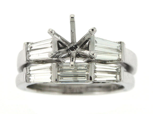 Diamond Baguette Step Channel Wedding Set in 14K White Gold | Carl K. Gumpert