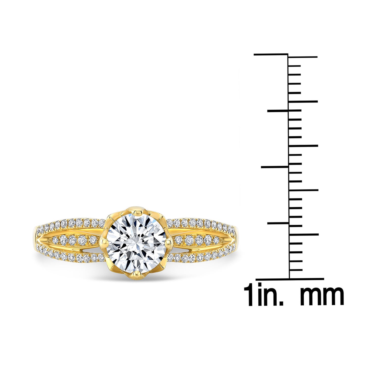 Diamond Lotus Head Split Shank Engagement Ring In 18k Yellow Gold