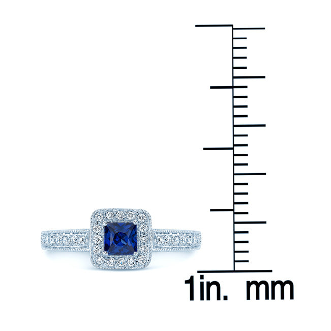 Square Blue Sapphire And Diamond Vintage Halo Ring In 14k White Gold (hi-si) (4mm)