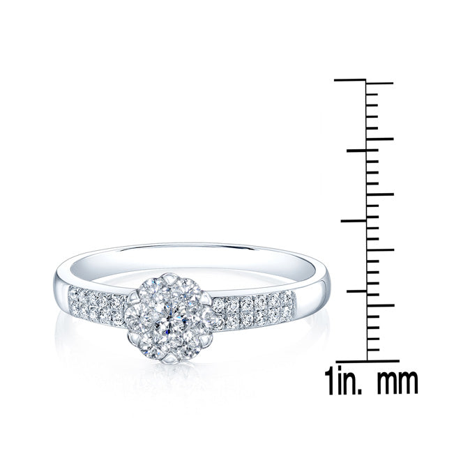 14k White Gold Double Row Pave Diamond Cluster Ring 0.35ctw