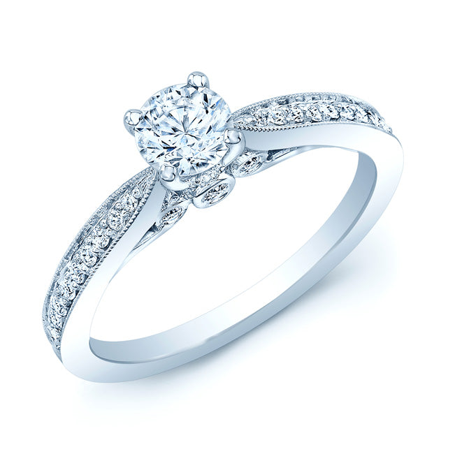Diamond Pave Shank And Bezel Gallery Wed Set In 14k White Gold (3 Ring Set)