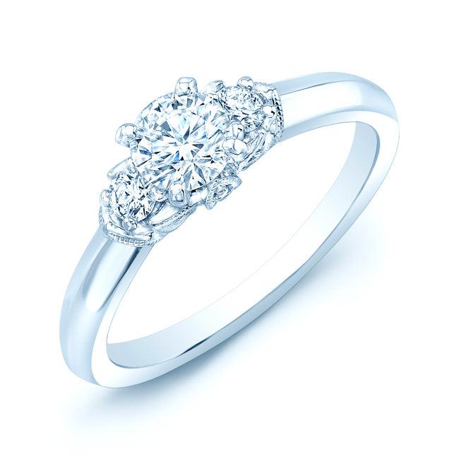3 Stone Diamond Style Wedding Set With Diamond Studded Millgrain Galllery In 14k White Gold (1 Ctw)