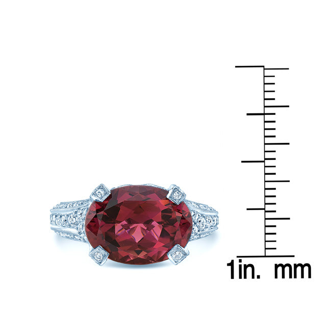 Pink Tourmaline Oval And Diamond Pave Ring In Platinum (1 1/8 Ct. Tw.)
