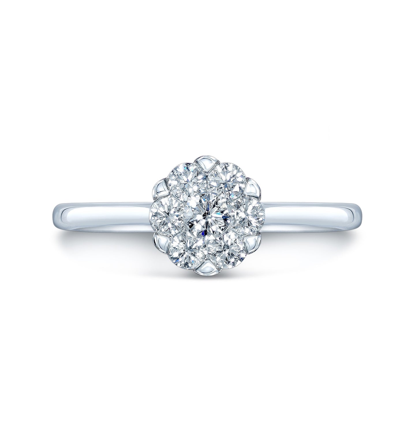 Diamond Cluster Solitaire Ring In 14k White Gold