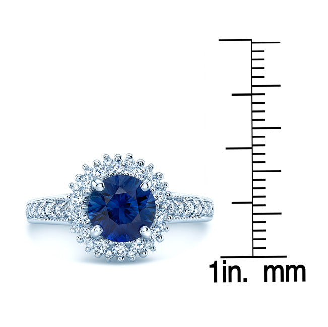 Round Blue Sapphire And Diamond Halo Ring In 14k White Gold (hi/vs) (7mm)