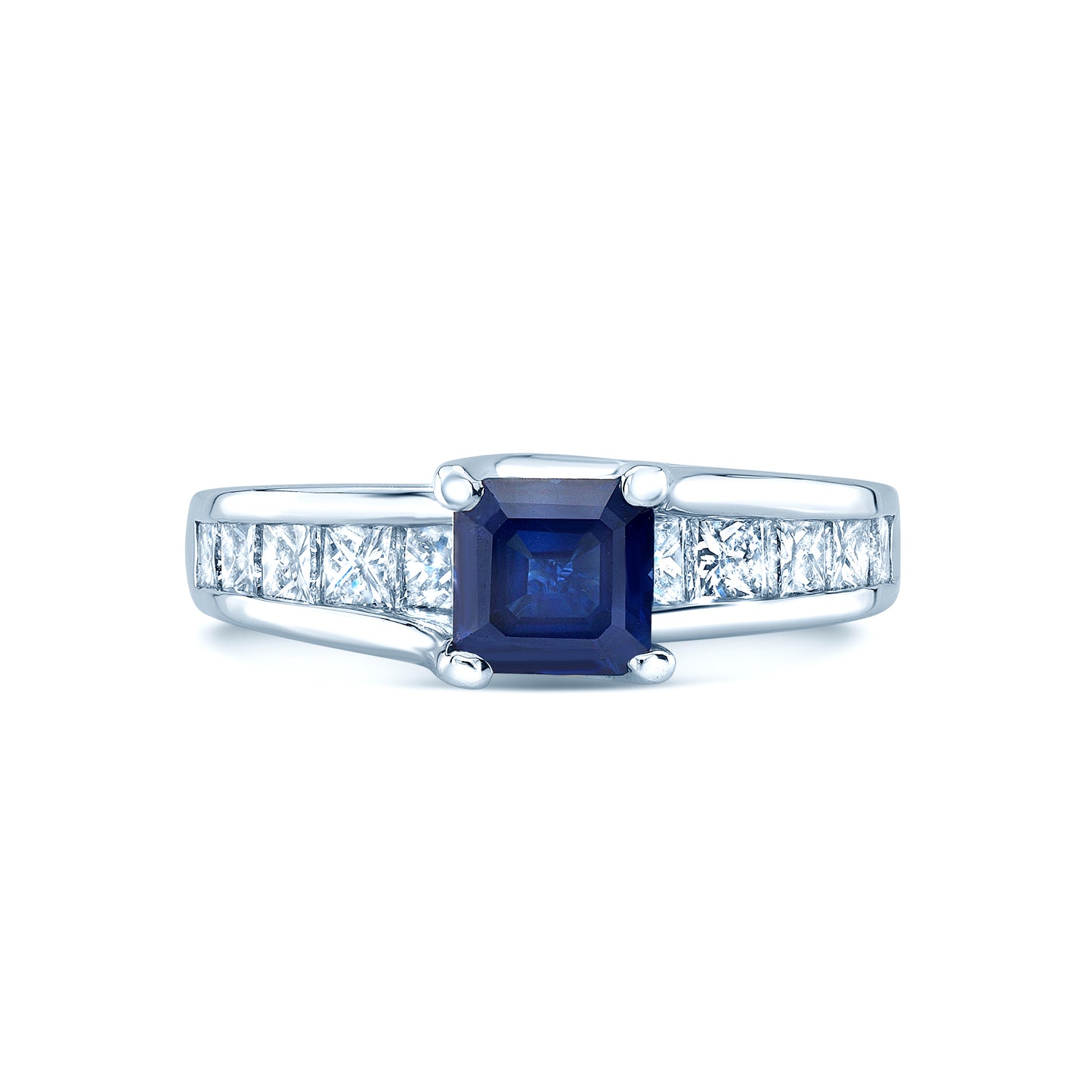 Sapphire And Diamond Channel Princess Ring In 14k White Gold (1.25ctw)