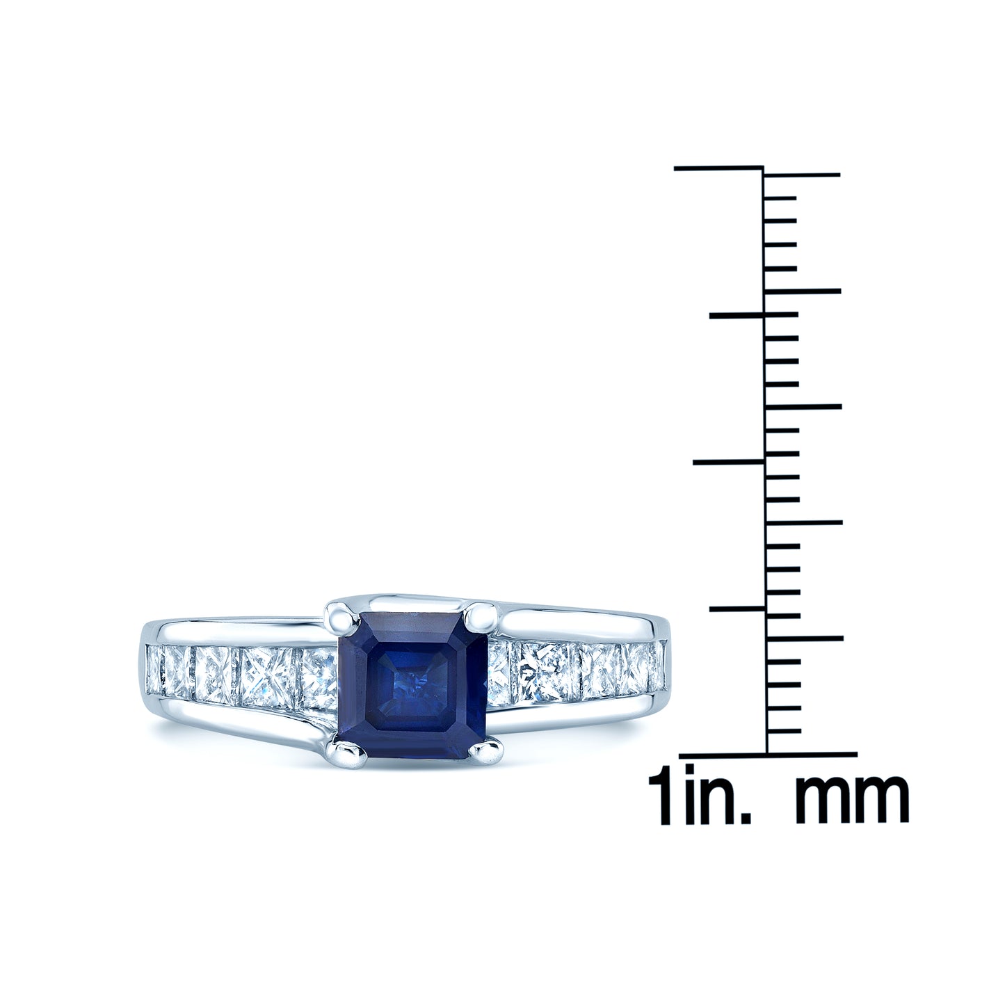 Sapphire And Diamond Channel Princess Ring In 14k White Gold (1.25ctw)