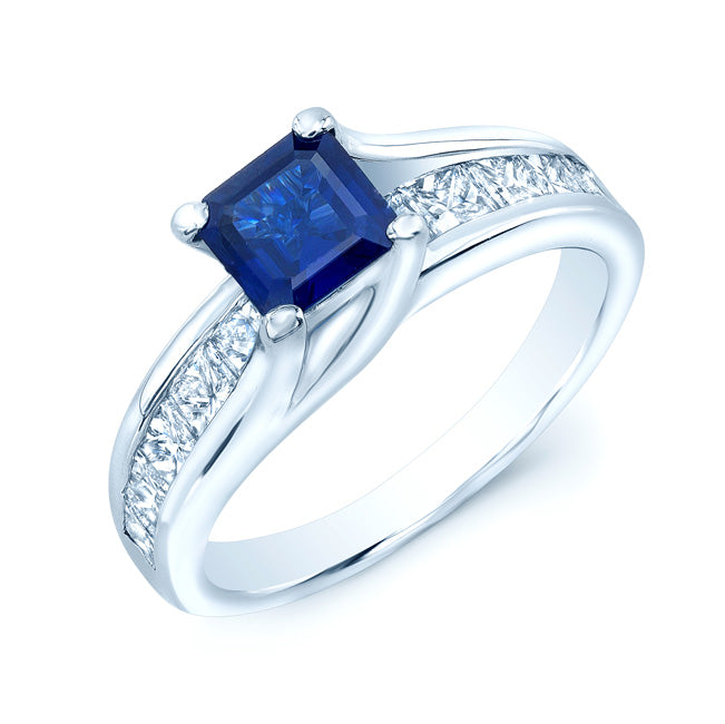 Sapphire And Diamond Channel Princess Ring In 14k White Gold (1.25ctw)