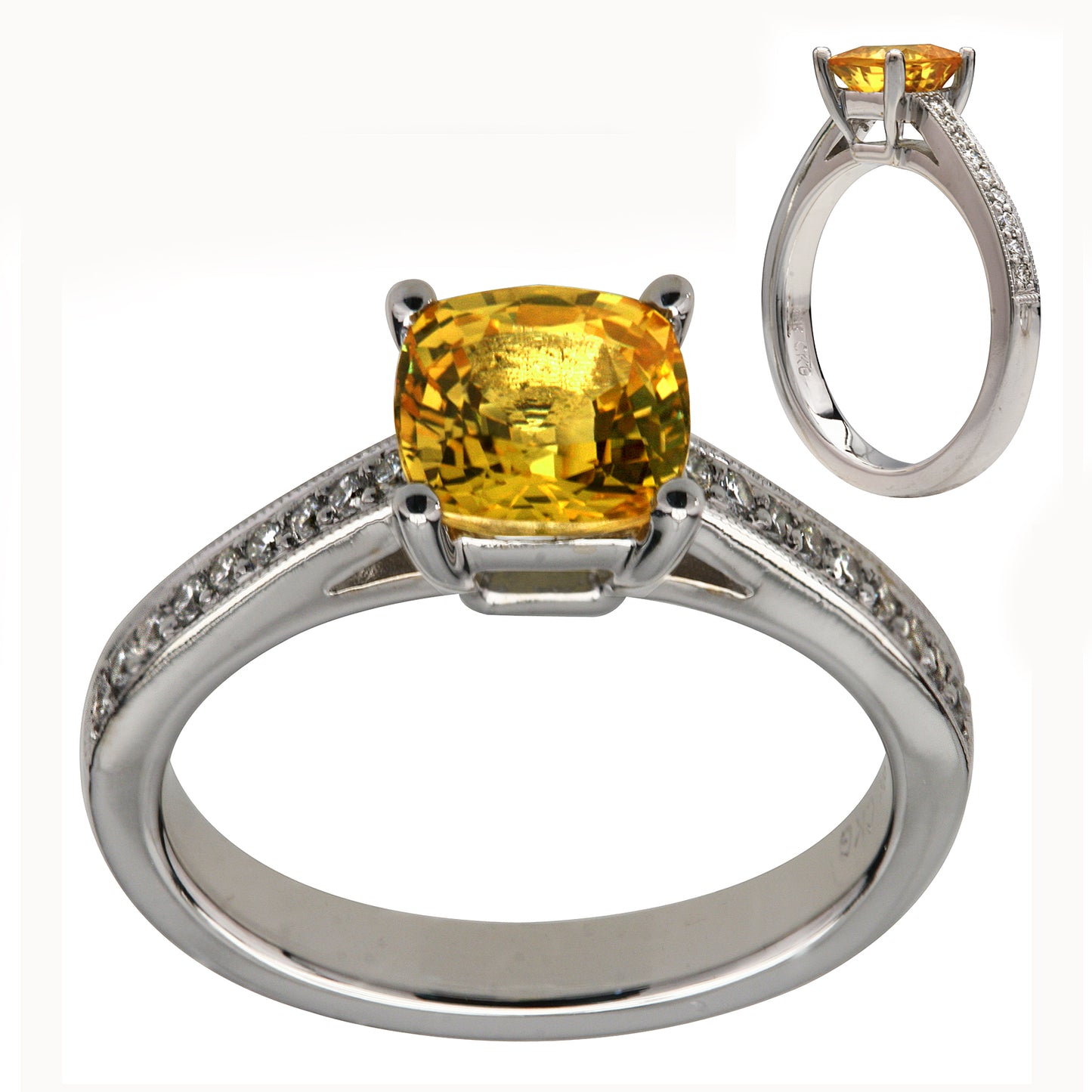 Yellow Sapphire And Diamond Ring In 18k White Gold