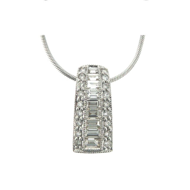 Diamond Channel Baguette Pendant In 14k White Gold (18-in Rolo Chain)