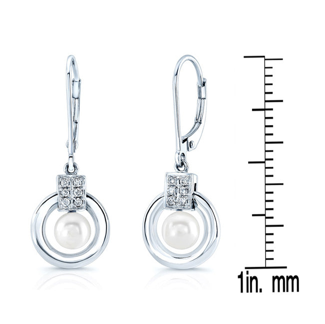 Pearl And Diamond Door Knocker Leverback Earrings In 18k White Gold