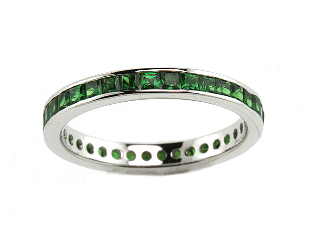 Green Tsavorite Eternity Band In 18k White Gold
