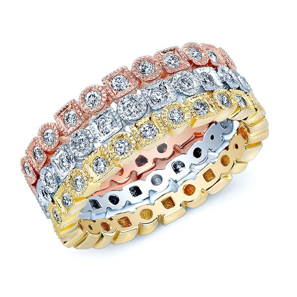 Diamond Milgrained Stackable Band In 14k White Gold
