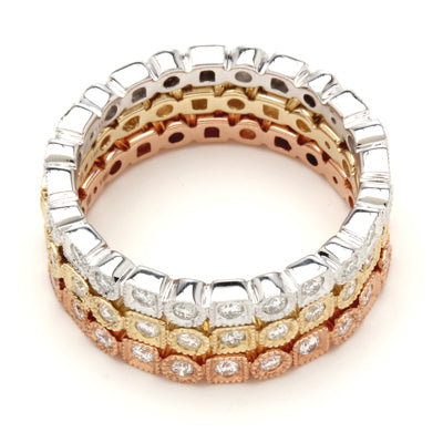 Diamond Milgrained Stackable Band In 14k White Gold