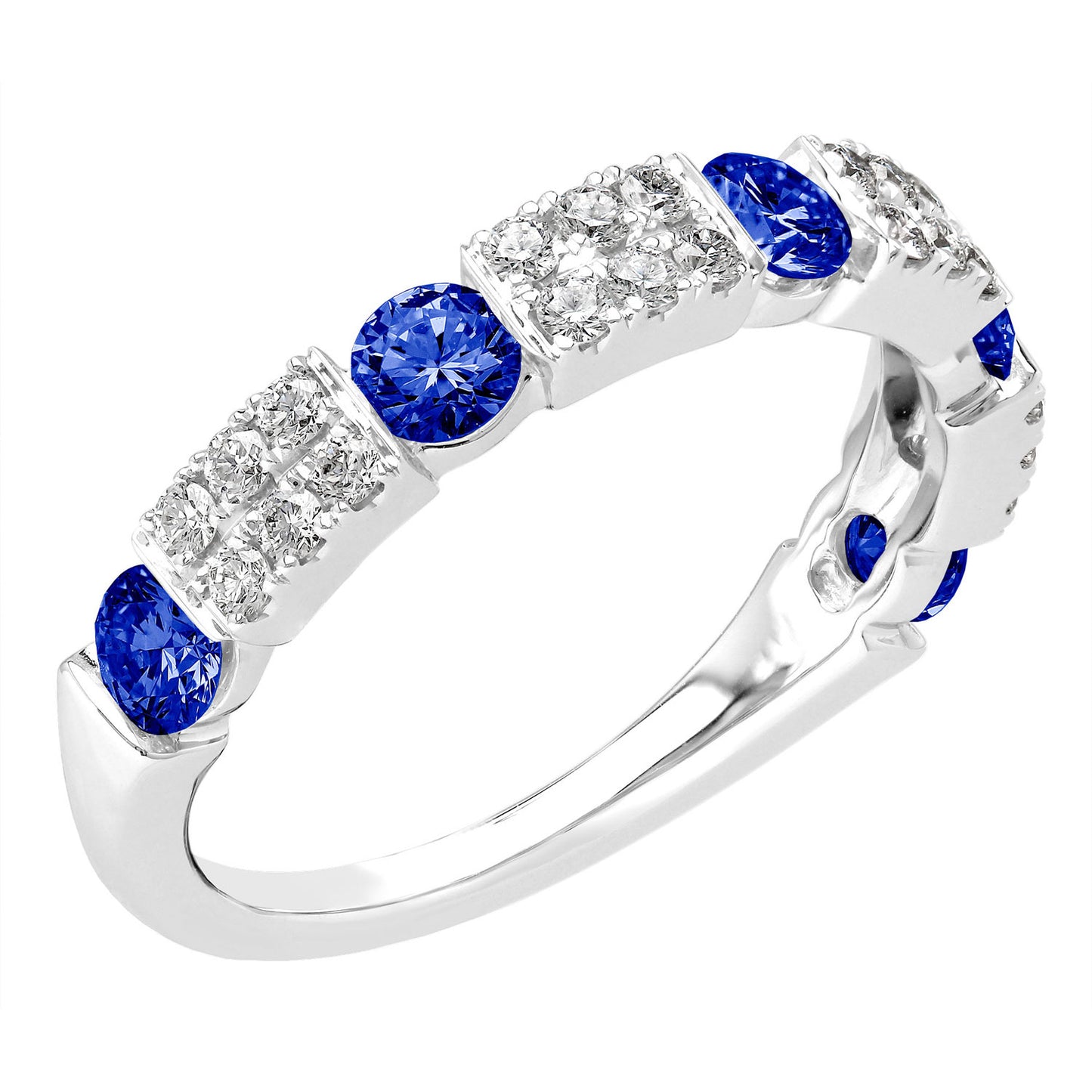 Round Sapphire And Diamond Ring In 14k White Gold