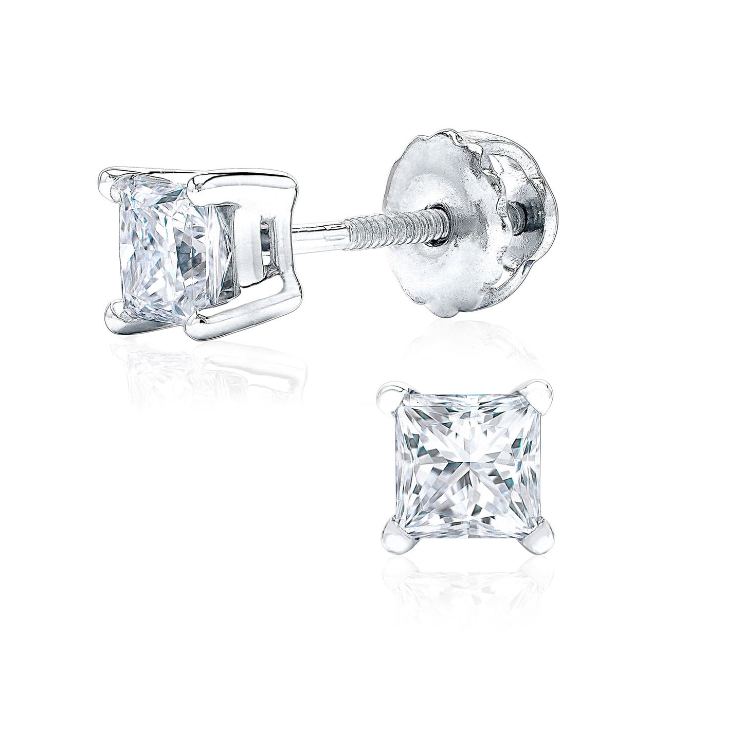 Princess Cut Diamond Studs Pt950