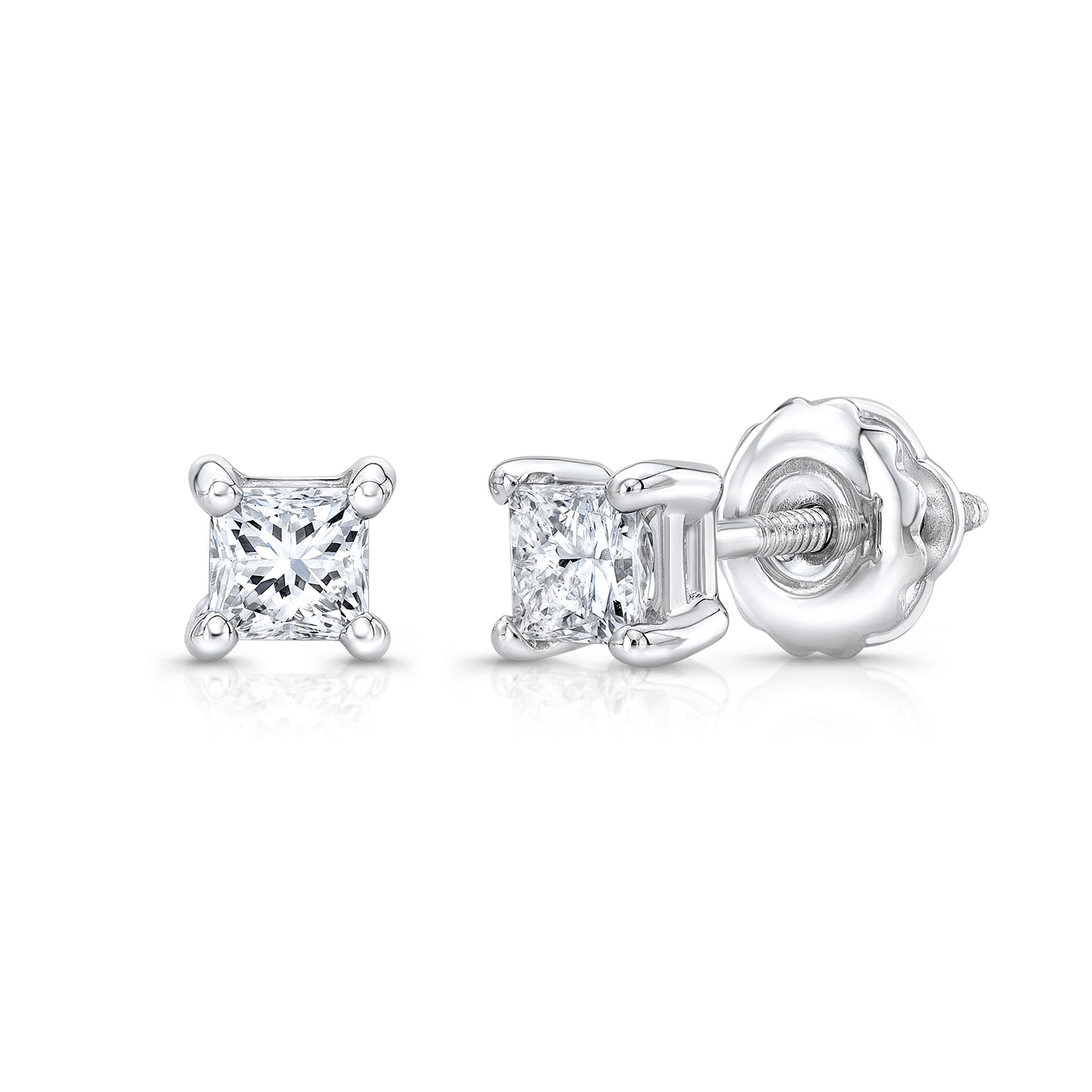 Diamond Princess 4-prong Studs 14k White Gold