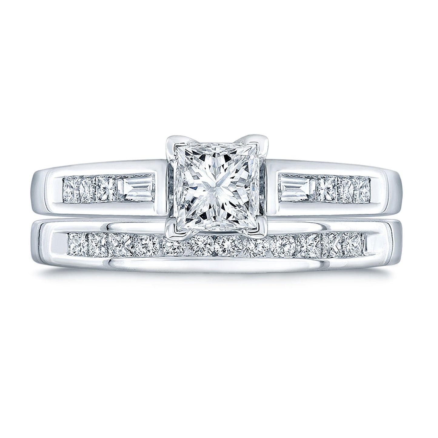 Diamond Princess/baguette/round Wedding Set In Platinum 950