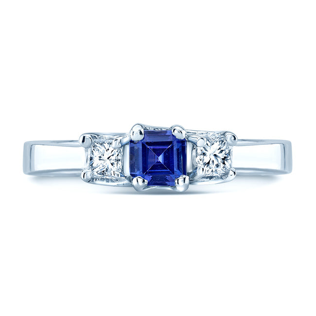 Tanzanite And Diamond Princess Cut 3 Stone Ring In 14k White Gold