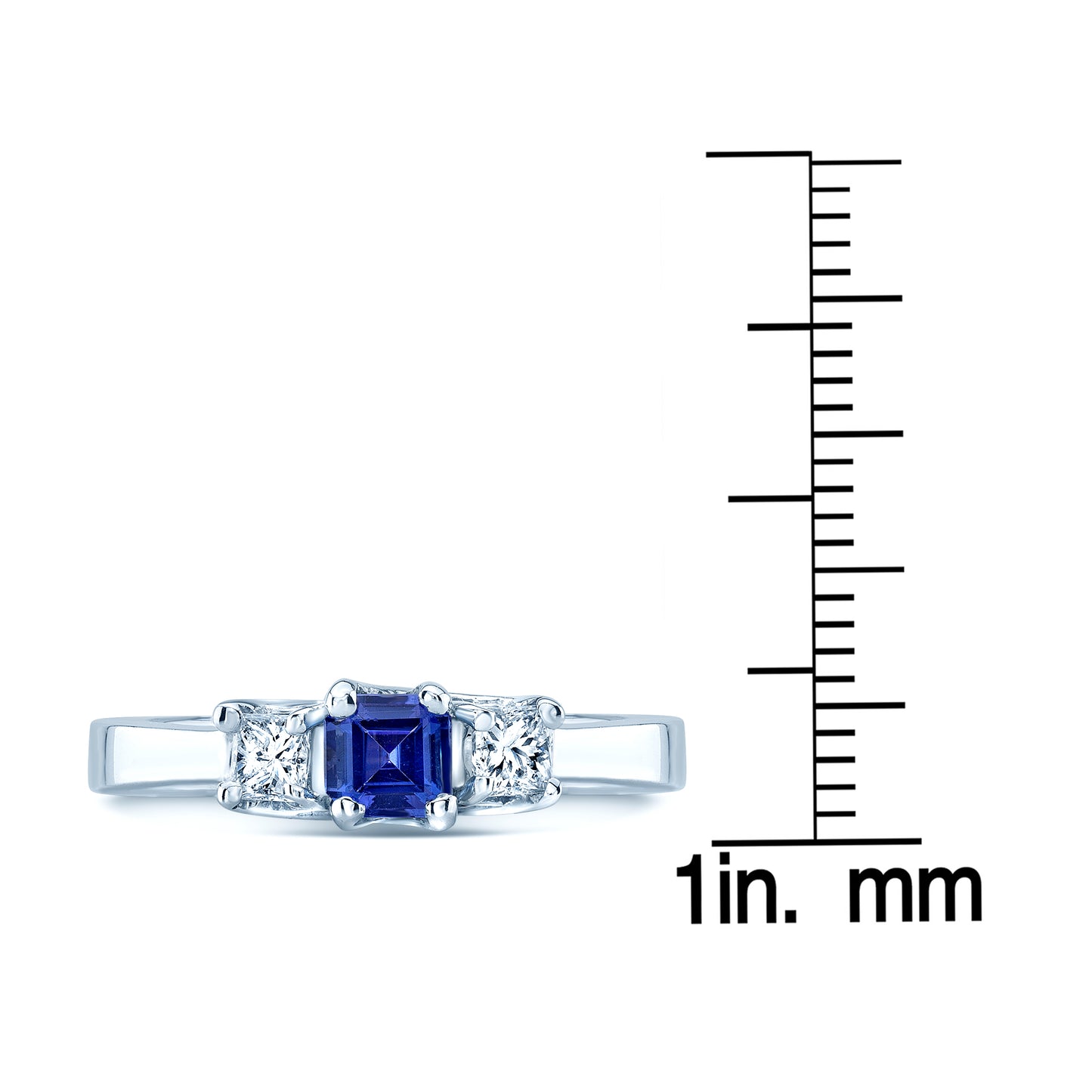 Tanzanite And Diamond Princess Cut 3 Stone Ring In 14k White Gold
