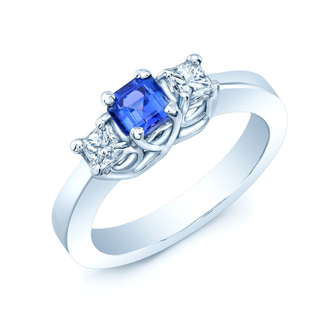 Tanzanite And Diamond Princess Cut 3 Stone Ring In 14k White Gold