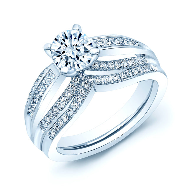 Diamond Wedding Set With 1/2ct Princess Center In 18k White Gold