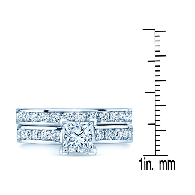 Channel Diamond Wedding Set With 1/2 Ct Princess Center In 14k White Gold