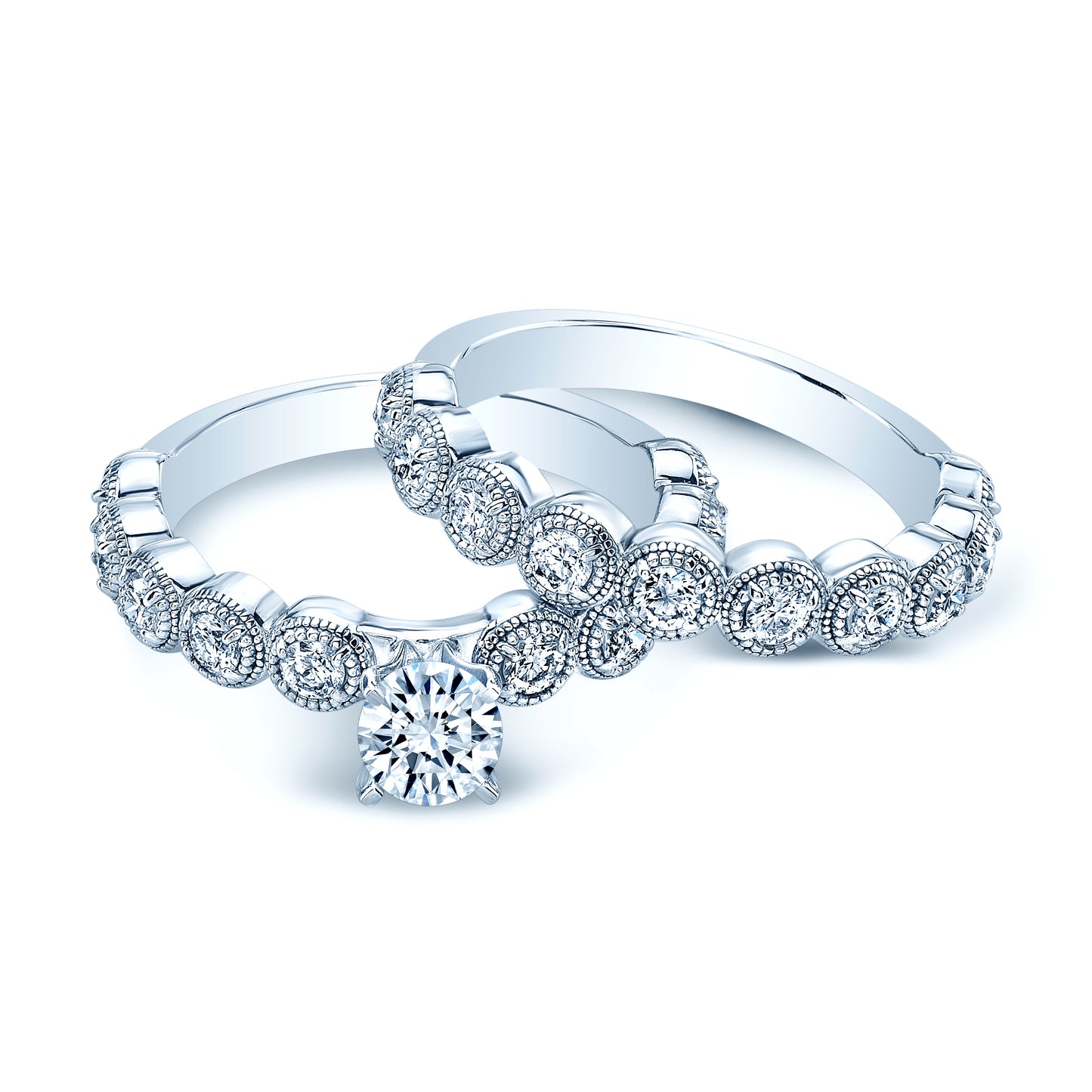Diamond Wedding Set With 1/2ct Round Center In 14k White Gold