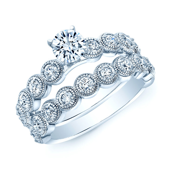 Diamond Wedding Set With 1/2ct Round Center In 14k White Gold