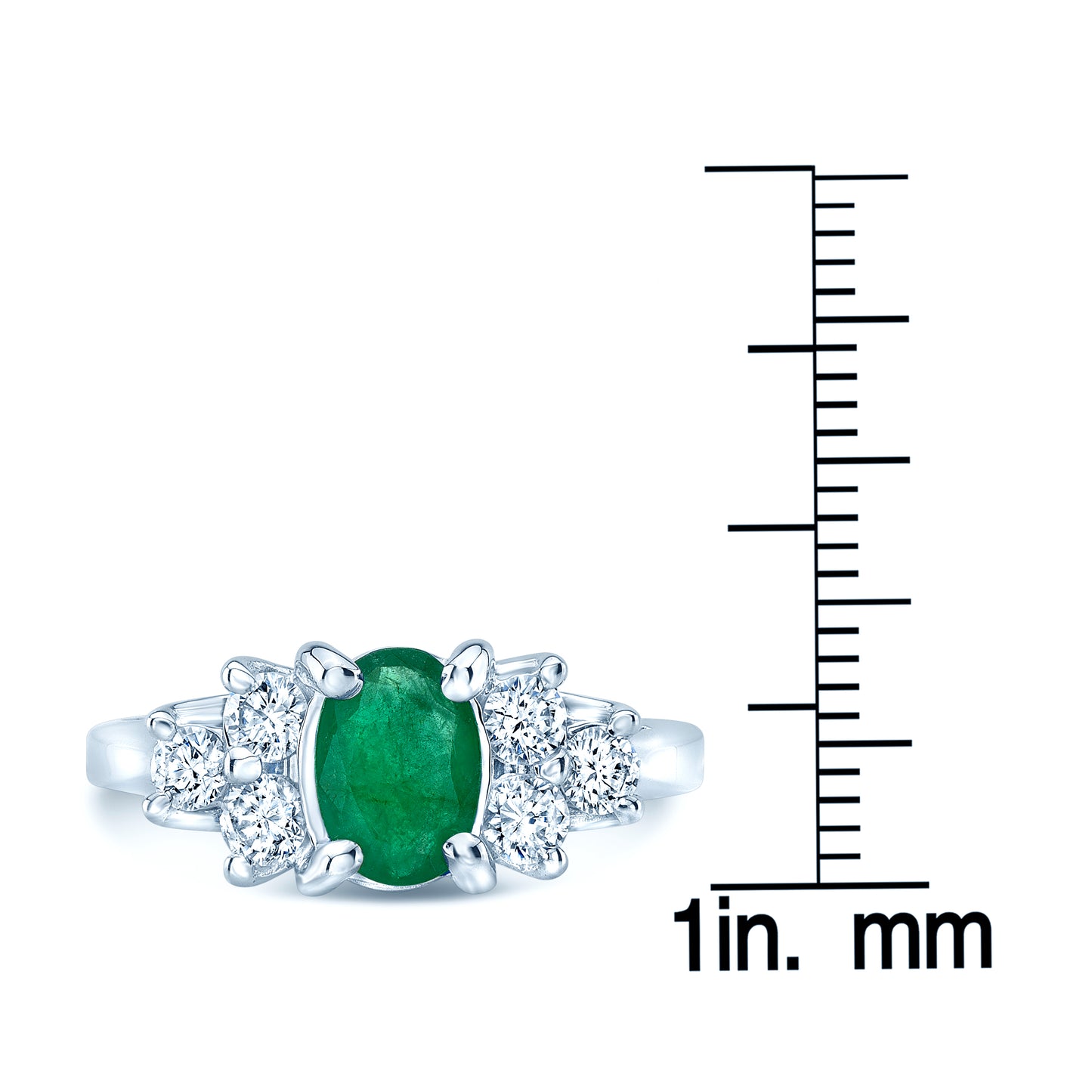 Emerald And Diamond Oval Prong Ring In 18k White Gold