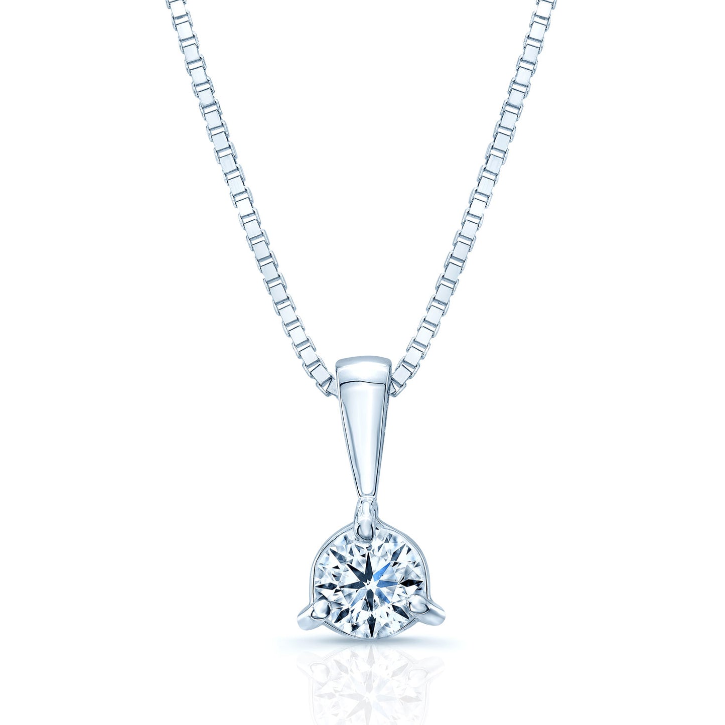 Diamond 0.50ct Round Solitaire Pendant In 18k White Gold 16" Chain