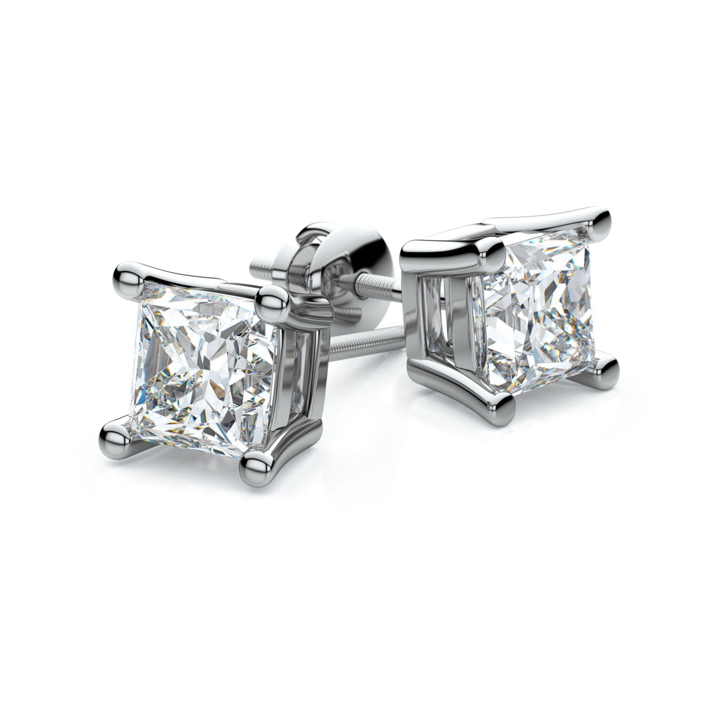 Platinum 4-prong Princess Diamond Stud Earrings (1.06 Ct. T.w., Si1-2 Clarity, H-i Color)