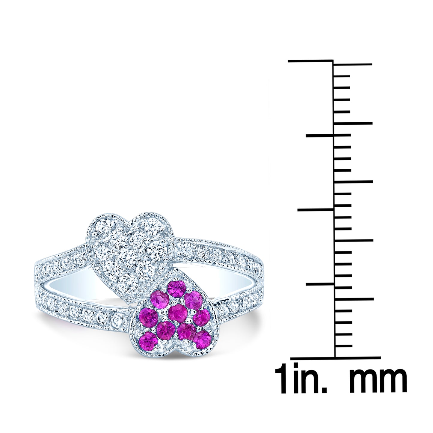 Pink Sapphire And Diamond Twin Heart Ring In 14 Karat White Gold