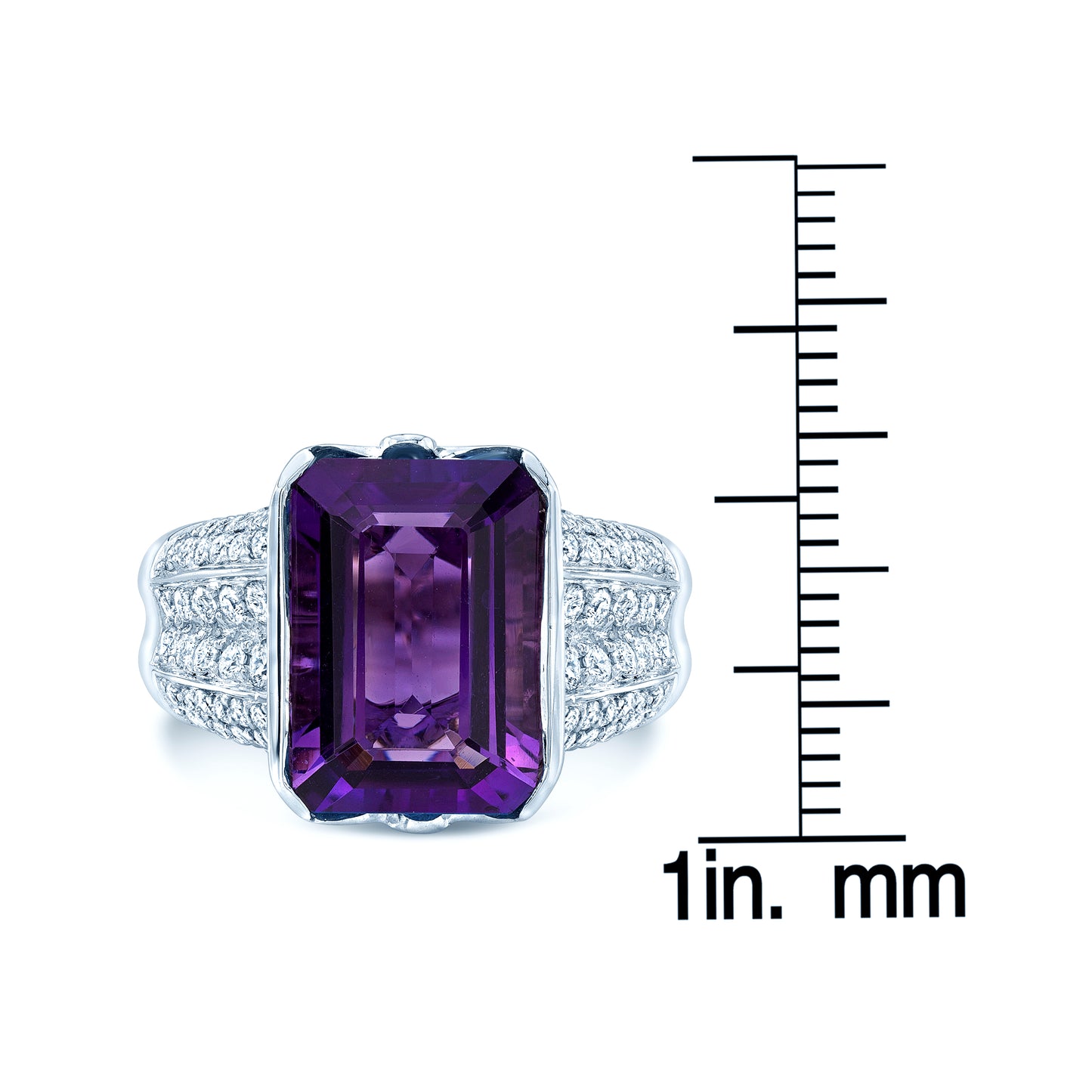 Amethyst And Diamond Semi Bezel Tulip Head Ring In 14k White Gold (0.99 Ctw)