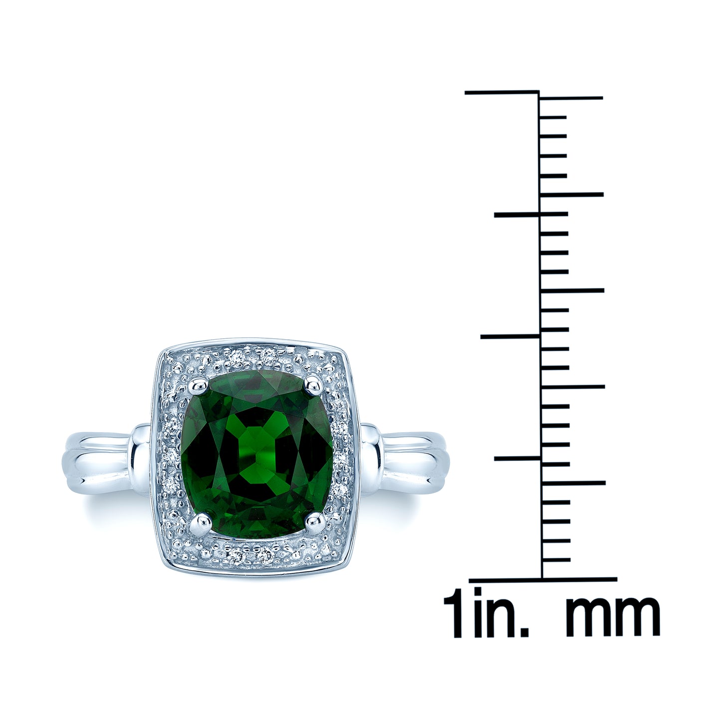 Tsavorite And Diamond Rectangle Platform Ring In 14k White Gold