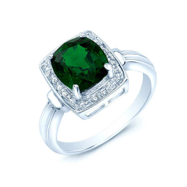 Tsavorite And Diamond Rectangle Platform Ring In 14k White Gold