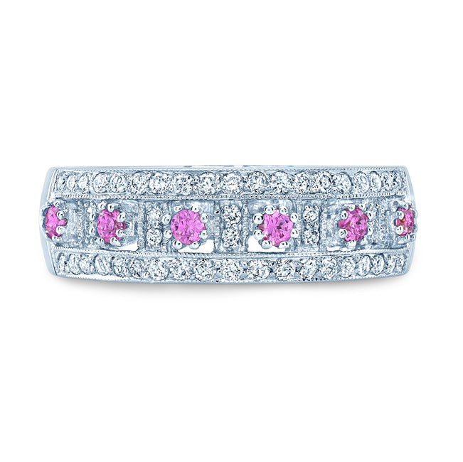 Pink Sapphire And Diamond Cube Section Band In 14k White Gold